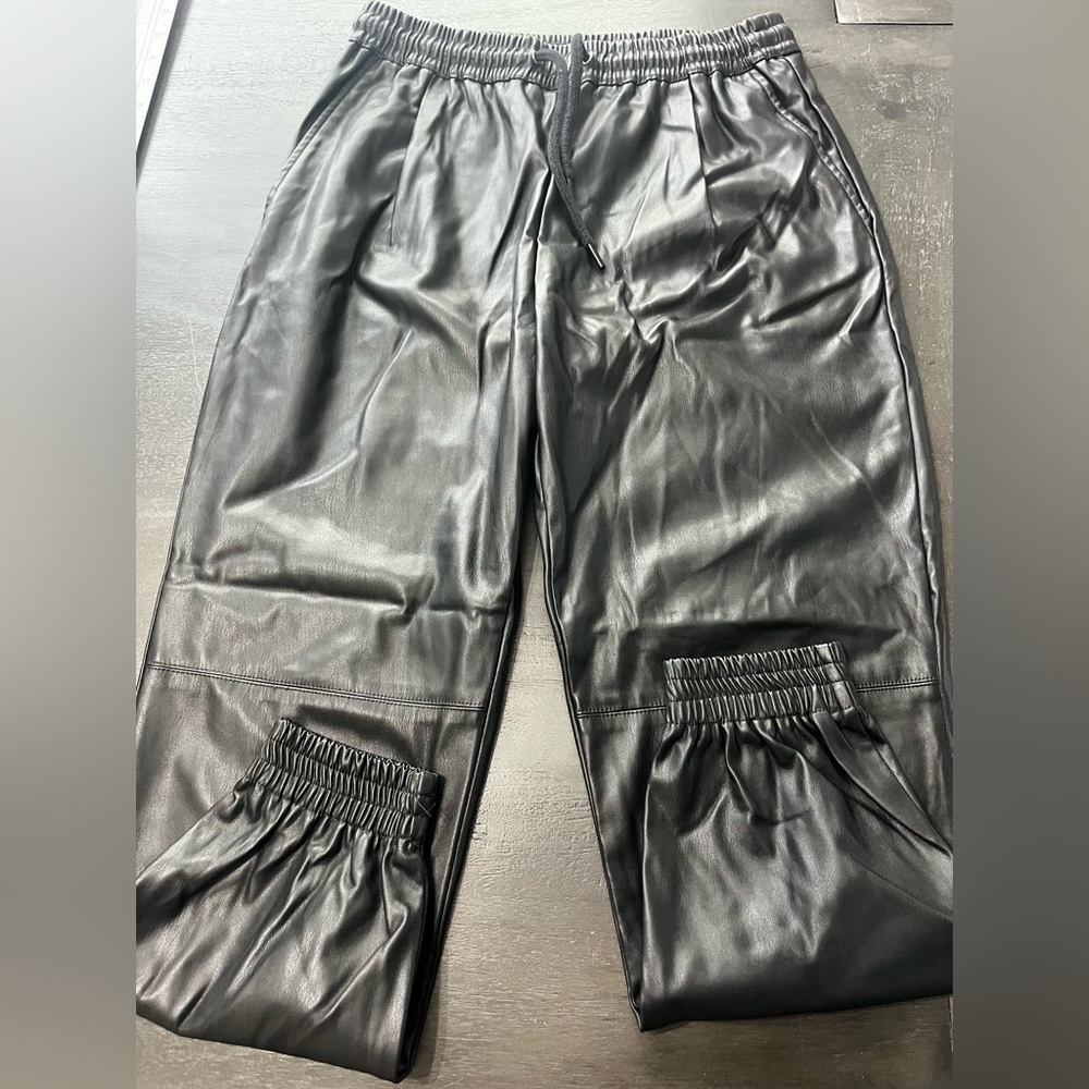 ZARA‎ Faux Leather Jogger Pants Black Size M High Rise Tapered Fit Streetwear
